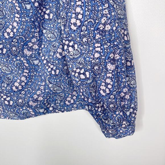 JCrew Women XS Blue Purple Button Front Ruffleneck Popover Liberty Bourton Bloom - Picture 5 of 11